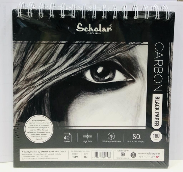 Picture of SCHOLAR CARBON BLACK SPIRAL PAD SQUARE 180GSM - 40SHEETS