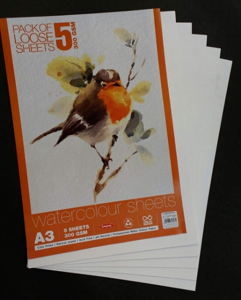 Picture of Anupam Watercolour Paper - A3 Pack of 5 Loose Sheets (300GSM)