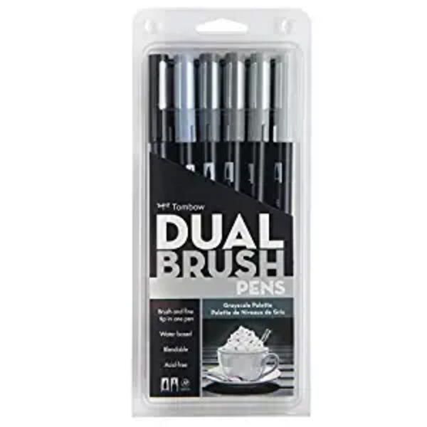 Picture of Tombow Dual Brush Pen Set 6 Grayscale