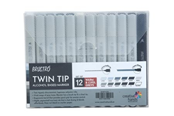Picture of BRUSTRO TWIN TIP BASED ALCOHOL MARKER COOL GREY SET OF 12