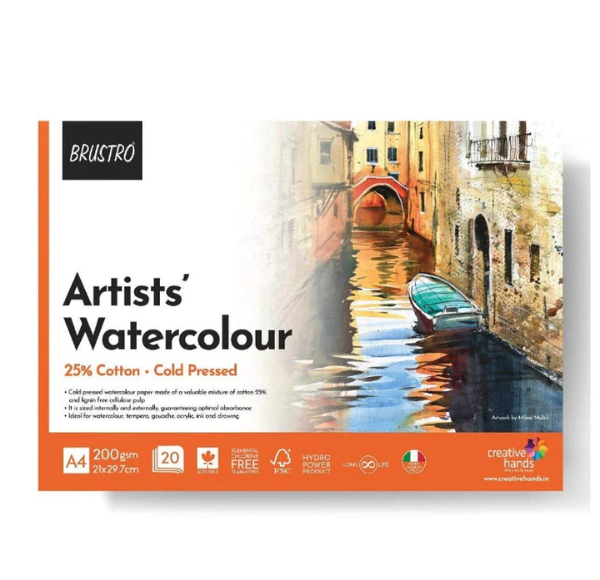 Picture of Brustro Artists Water Colour Pad 200gsm A4 - CP(20 Sheets)