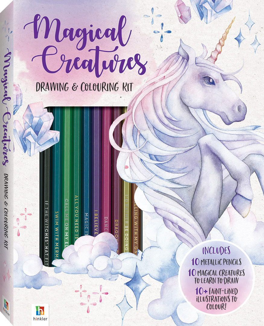 Hinkler magical Creatures Drawing colouring kit