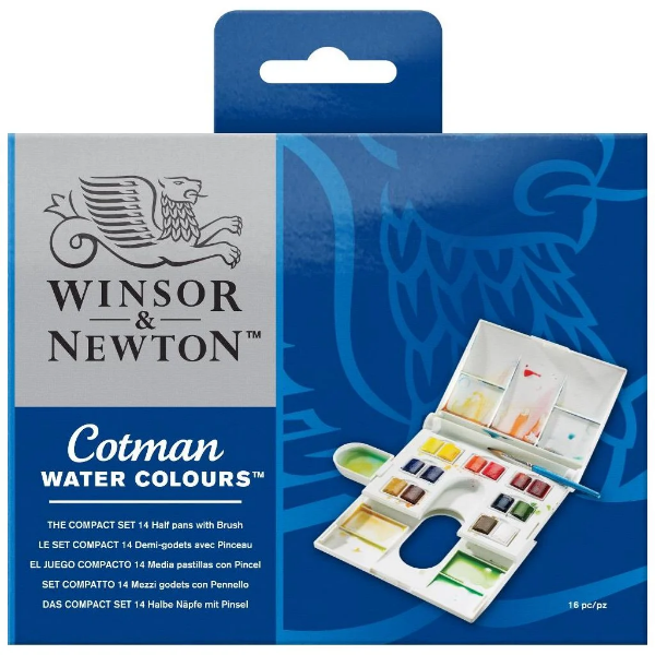 Picture of Winsor & Newton cotman Water colour The Compact Set 14  Half Pans with Brush 