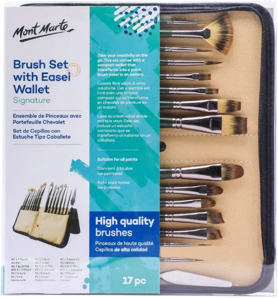 Picture of Mont Marte Brush Set with Easel Wallet Set - 17 Pieces