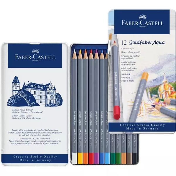 Picture of Faber Castell Goldfaber Aqua Watercolour Pencil - Tin of 12 