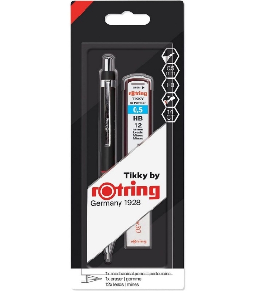 ROTRING TIKKY MECHANICAL PENCIL BLACK 0.5 + HB + ERASER