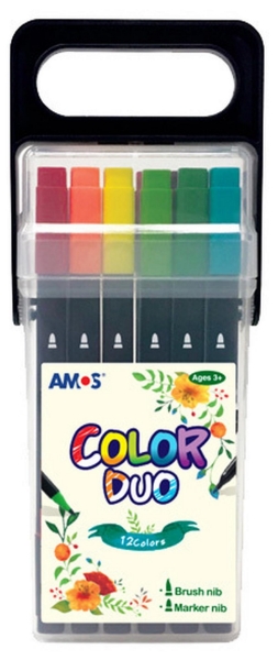 Picture of Amos Color Duo Pack of 12  - 2 in 1 ( Marker & Brush) 