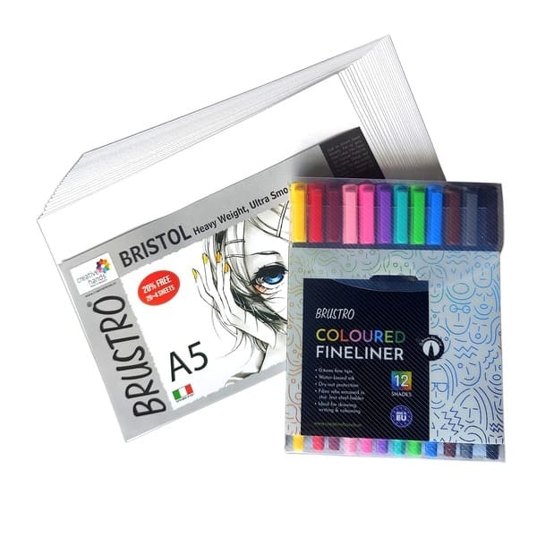 Picture of Brustro Coloured Fineliner Set of 12 - 0.4mm ( with Free Brustro Bristol Ultra Smooth Paper A5 )