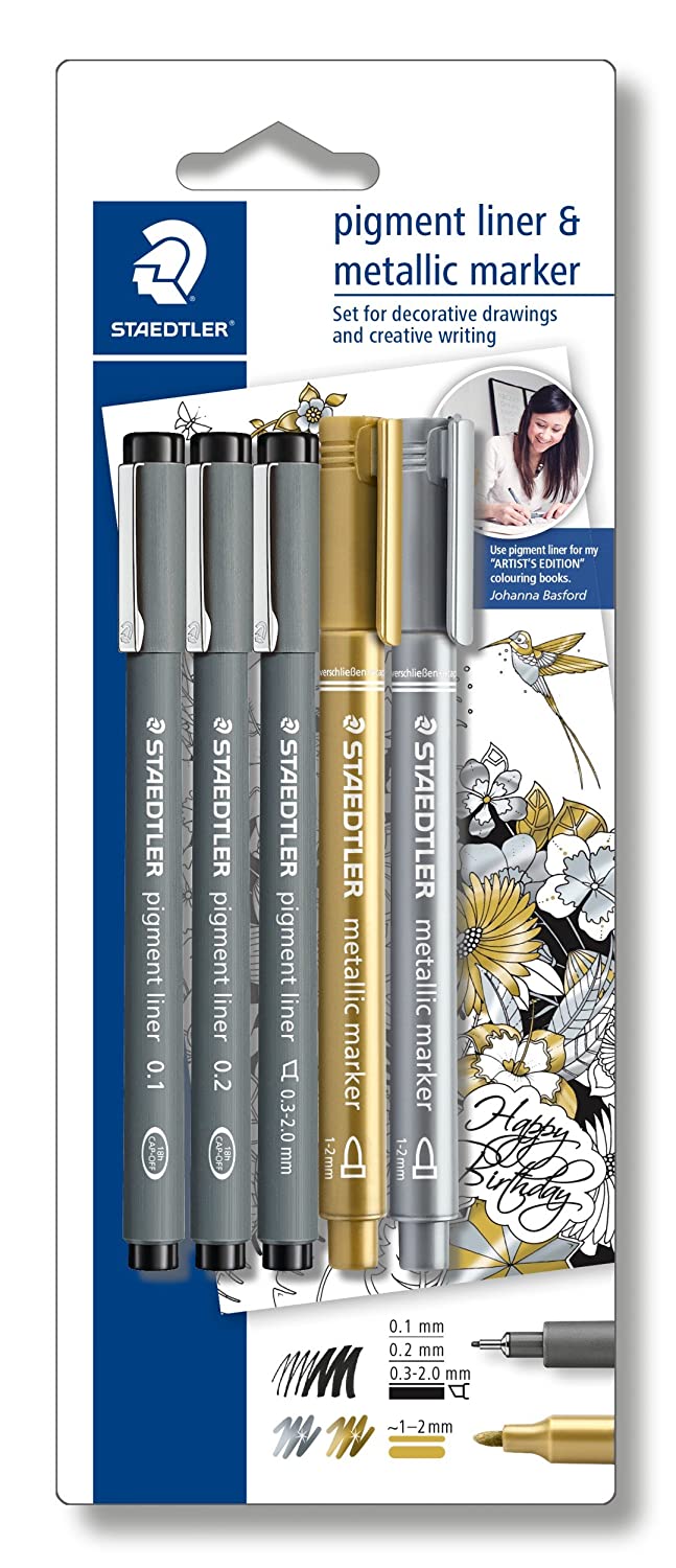 Staedtler Pigment Liner and Metallic Marker Set of 5