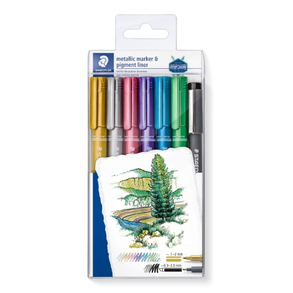 Picture of Staedtler Metallic Markers - Assorted Set of 6 + 1 Pigment Liner (Free)