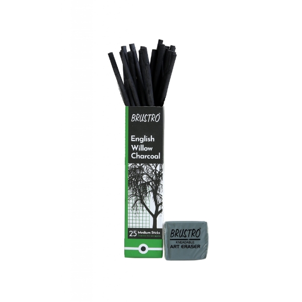 Picture of Brustro English Willow Charcoal Stick Set of 25 - Medium