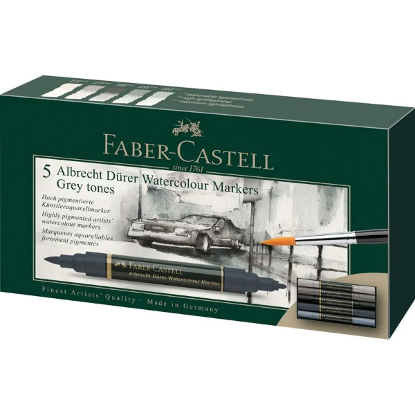 Picture of Faber Castell Albrecht Durer Watercolour Marker Set of 5 - Grey Tone