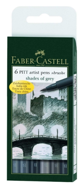 Picture of Faber Castell Pitt Artist Brush Pen Set of 6 - Grey Shades