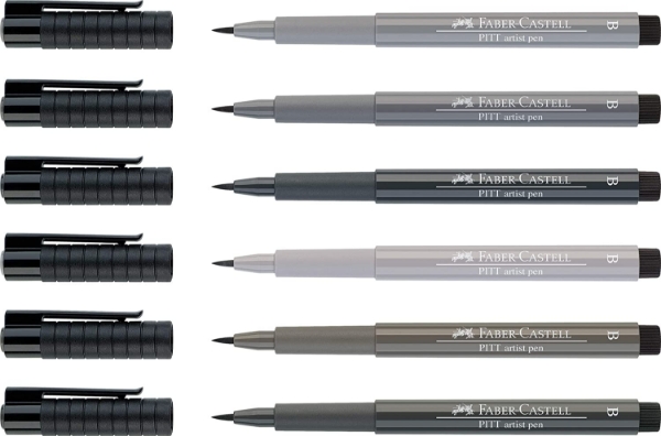 Picture of Faber Castell Pitt Artist Brush Pen Set of 6 - Grey Shades