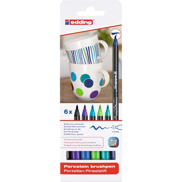 Picture of Edding Porcelain Brush Pen 1.4mm Cool Colour - Set of 6 (4200-6099)
