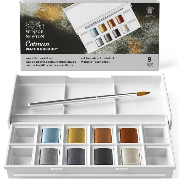 Picture of Winsor & Newton Cotman Watercolour Metallic Pocket - Set of 9