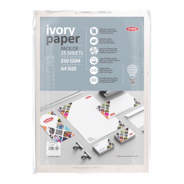 Picture of Anupam Ivory Paper - A4 25 Sheets (250GSM)