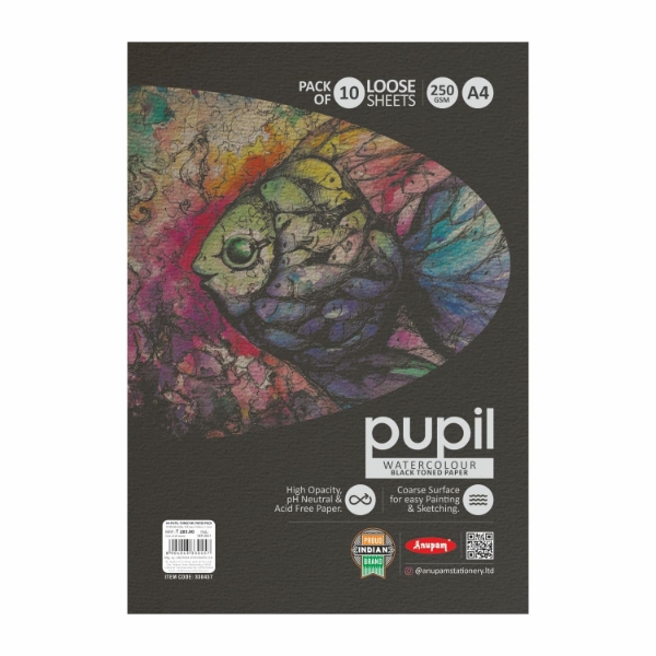 Picture of Anupam Pupil Black Toned Watercolour Paper - A4 Pack of 10 (250GSM)