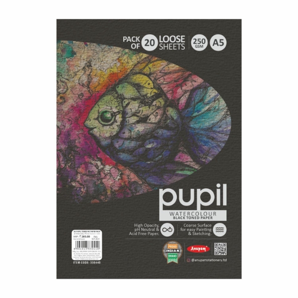 Picture of Anupam Pupil Black Toned Watercolour Paper - A5 Pack of 20 (250GSM)