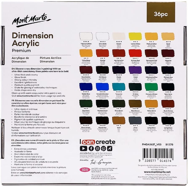 Picture of Mont Marte Dimension Acrylic Paint - Set of 36 (37ml)