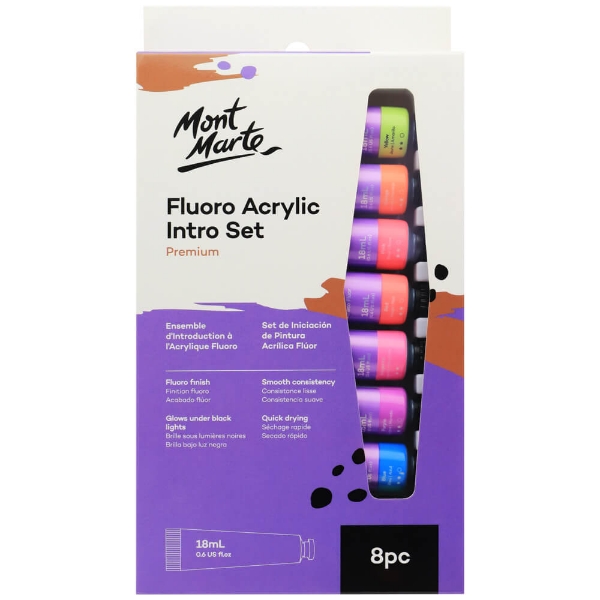 Picture of Mont Marte Fluro Acrylic Paint Intro Set - 8 Pieces (18ml)