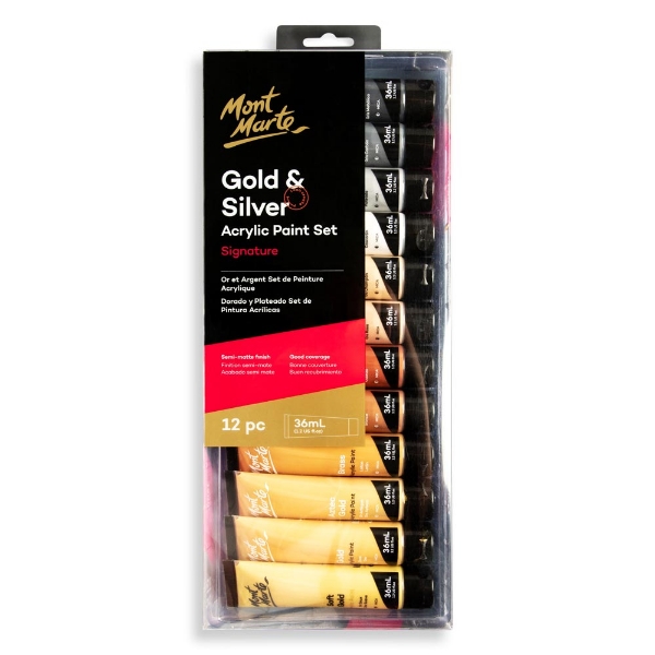 Picture of Mont Marte Gold & Silver Acrylic Paint - Set of 12 (36ml)