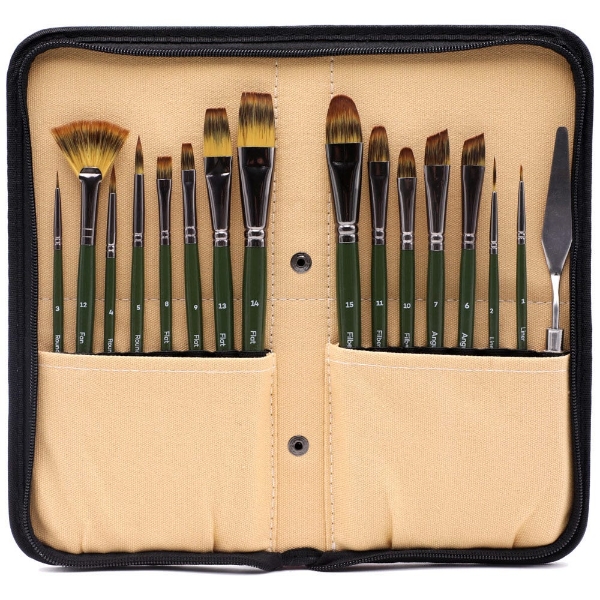 Picture of Mont Marte Brush Set with Easel Wallet Set - 17 Pieces