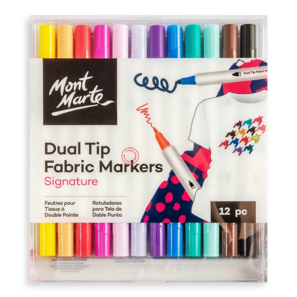 Mont Marte Dual Tip Fabric Markers Set 12 Pieces