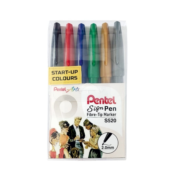 Picture of Pentel Sign Pen Fibre Tip Marker - Set of 6 (Start up colours)