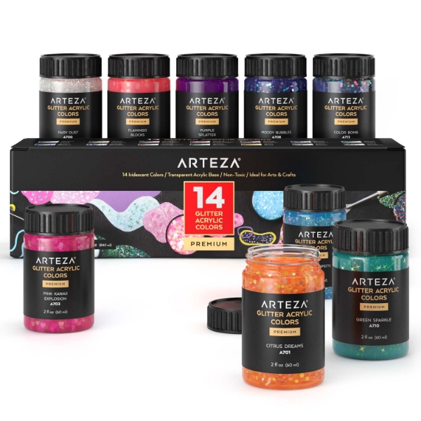Arteza Glitter Acrylic Paint Set of 14 (60ml)