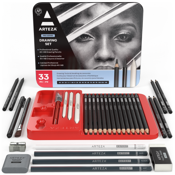 GetUSCart- Professional Art Set 42 PCS Drawing and Sketching Set- Drawing,  Sketching and Charcoal Pencils. 2 x 50 Page Drawing Pad!Kneaded Eraser  Included. Art Kit for Kids, Teens and Adults