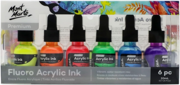 Picture of Mont Marte Fluoro Acrylic Ink Set - 6 Pieces