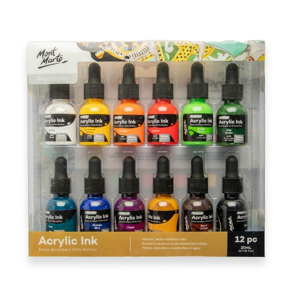 Picture of Mont Marte Acrylic Ink Set - 12 Pieces