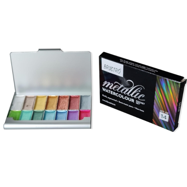 Picture of Brustro Metallic Watercolour - Set of 14 (Pocket Set)