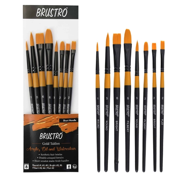 Picture of Brustro Gold Taklon Short Handle Brush Set of  8 