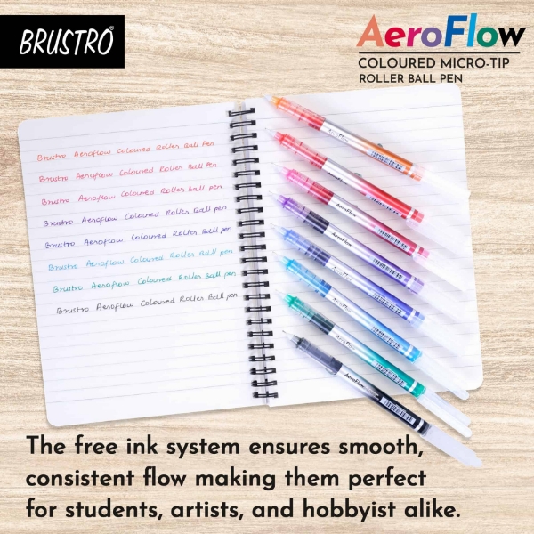 Picture of BRUSTRO AeroFlow Coloured Micro-Tip Roller Ball Pen Set of 8 