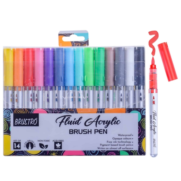 Picture of BRUSTRO Fluid Acrylic Brush Pen Set of 14 
