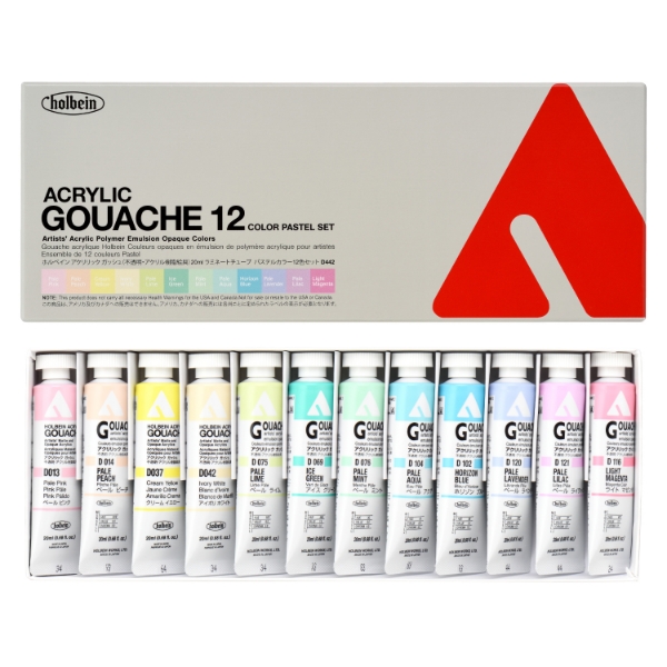 Picture of Holbein Acrylic Gouache PASTEL Color Set of 12-D442                                                                                                                                                                                                                                                                                                                                                            