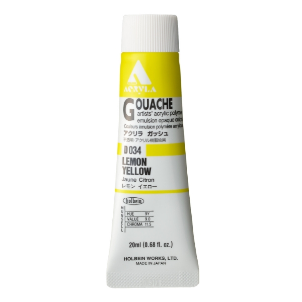 Picture of Holbein Acrylic Gouache Lemon Yellow A 20ml-D034