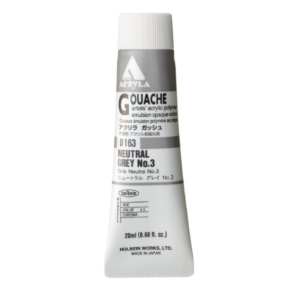 Picture of Holbein Acrylic Gouache Neutral Grey #3 A 20ml-D163