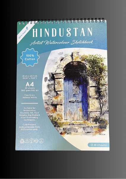 Picture of Hindustan Artist Watercolour Sketchbook Cold Pressed 300Gsm-A4 (20 Sheets) Spiral Bound