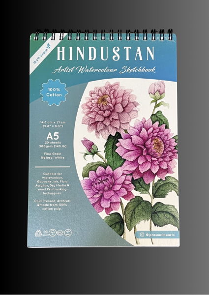 Picture of Hindustan Artist Watercolour Sketchbook Cold Pressed 300Gsm-A5 (20 Sheets) Spiral Bound