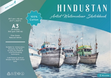 Picture of Hindustan Artist Watercolour Sketchbook Cold Pressed 300Gsm-A3 (25 Sheets) Spiral Bound 