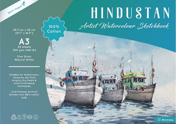 Picture of Hindustan Artist Watercolour Sketchbook Cold Pressed 300Gsm-A3 (25 Sheets) Spiral Bound 