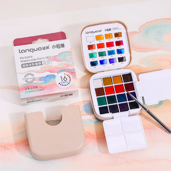 Picture of Languo Protable Watercolor Paint Set Of 16 With Brush