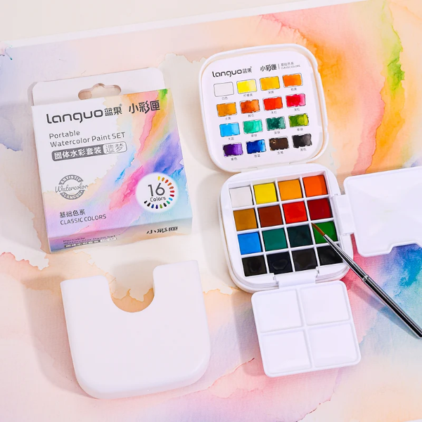 Picture of Languo Protable Watercolor Paint Set Of 16 With Brush